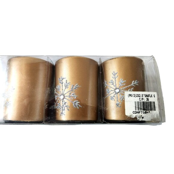 Candles Brown Glitter Snowflake Tea Light  2 1/2 " Tall 2" Top Gift Box Set of 3 - Picture 6 of 14